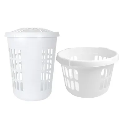 50L 60L Plastic Laundry Basket Washing Clothes Storage Hamper Bin Linen - White • £10.19
