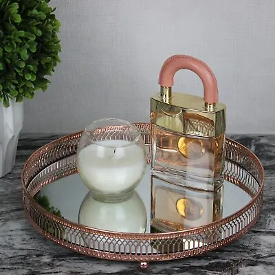 Home Votive Tea Light Candle Holder Tray Mirrored Glass Plate Centrepiece Copper • £9.95
