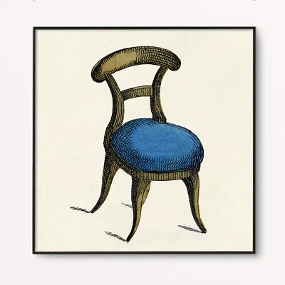 Vtg Blue Chair 19th Century Furniture  Square Illustration Giclee ART PRINT • $58
