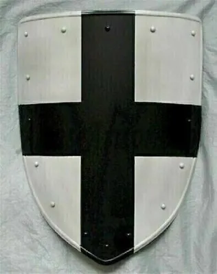 Medieval Heater Black Cross Shield Templar Knight 18G Steel LARP Cosplay Shield • $105.29