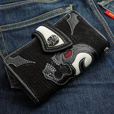 Custom Genuine Leather Harley Motorcycle Skull Biker Wallet • $192.05