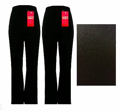 New Ladies Pack Of 2 Womens Bootleg Stretch Fine Rib Black Trouses Size 10-24 • £13.99