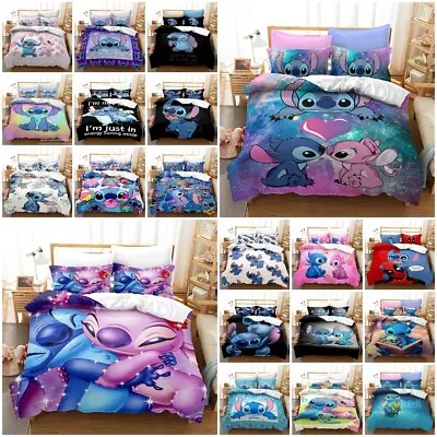 Kid Lilo Stitch Cartoon Doona Duvet Quilt Cover Bedding Set Single Double Queen • $34.99