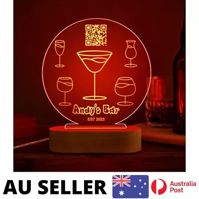Personalized QR Code Wine Glass Night Light Acrylic 3D Lamp Bar - AU Stock • $49.95