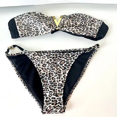 APOLLO Swim Leopard Print Bandeau Bikini Set—SZ. Medium  • $28