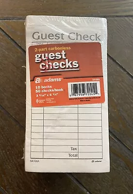 10 Pack 2 Part ADAMS Carbonless Guest Check Restaurant 50 Checks Per Book • $21.12