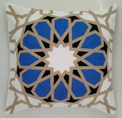 £8.39 • Buy EMBROIDERED COTTON Persian Style Cushion Cover Case Throw Blue Cream White 