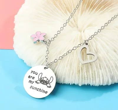 Stitch Enamel 3  Pendant Necklace You Are My Sunshine Silver Tone Gift Bag • £5.75