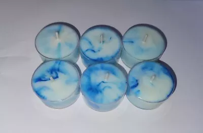 12 Soy Wax Marble Blue Tealights Unscented Tealights Candle 2 Packs Of 6 • $12.22