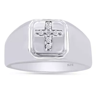 Mens Cross Band Ring Natural Round Diamond  In 925 Sterling Silver • $97.51