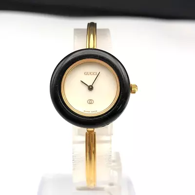 Vintage GUCCI Change Bezel Watch Quartz Black Gold Quartz Ladies • $180