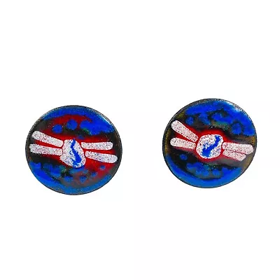 Vintage Cuff Links Painted Enamel Wings Red White Blue 1  Copper Brass  • $9.99