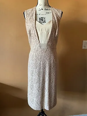 Reiss Champagne Sleeveless Lace Pencil Lined Dress Size 8 • $49.99