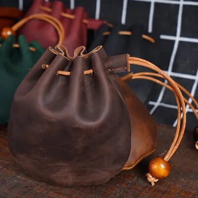 $11.49 • Buy Vintage Coin Purse Pouch Bag Drawstring Closure Brown Small Purse Wallet Vintage