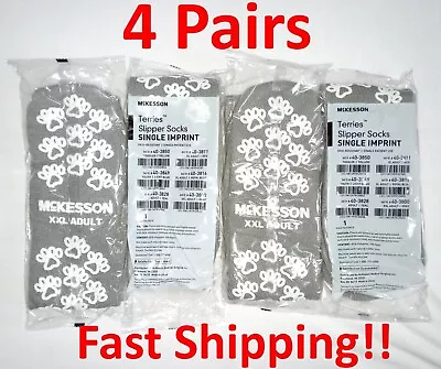 4 Pairs McKesson Terries Gray XXL Non-Skid Hospital Slipper Socks Above Ankle • $15.35