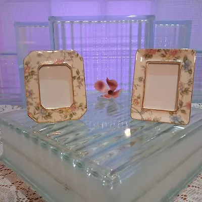 Vintage Porcelain Picture Frames Pink Gold Blue Painted Flower Japan Octagon  • $19.99