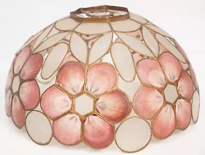 Vintage Capiz Light Shade Pink Shell Gold Ceiling Pendant Art Deco Style Large • £39.99