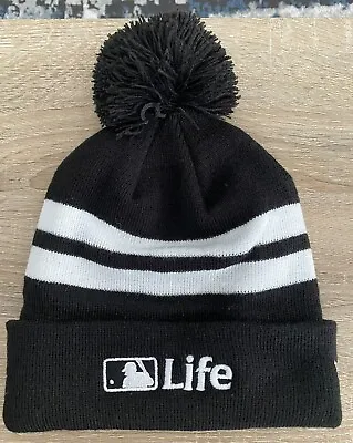 MLB New Era Life Knit Beanie W/ Pom Black And White Stripe Baseball New • $20