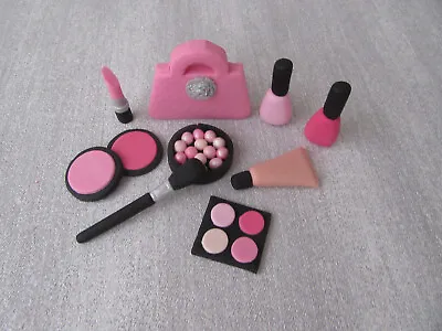 Edible Handmade Make Up & Bag Cake Topper Fondant Decoration (Pinks) • £17.99