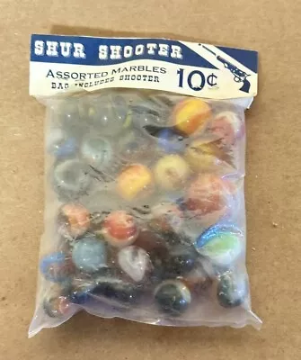 VNTG 10 CENT Shur Shooter Bag Assorted Marbles With Shooter New Sealed Made USA • $12