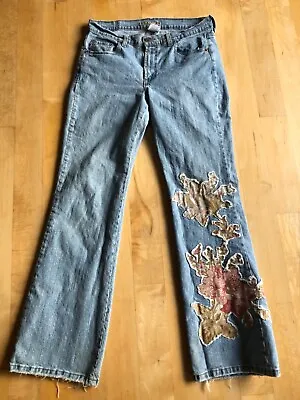 $23.99 • Buy Z Cavaricci Flare Jeans Womens 12 Distressed Floral Decals Frayed Ankle 5 Pocket
