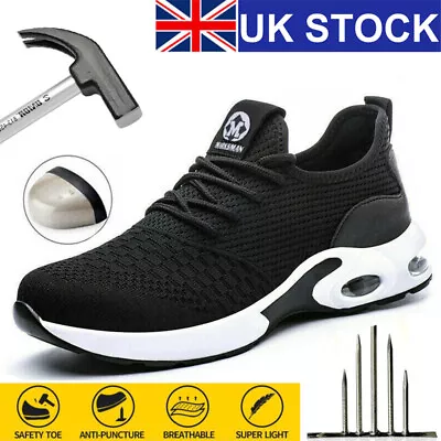 Safety Shoes Trainers Men Women Lightweight Steel Toe Cap Work Boots Black White • £13.99
