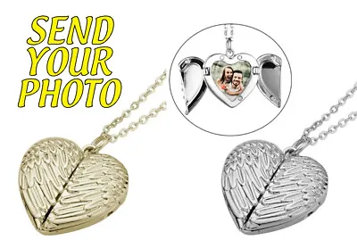 Personalised Photo Angel Wings Heart Locket Necklace Love Gift Birthday Wedding • £8.99