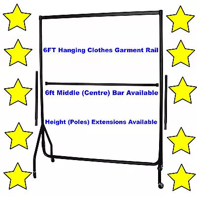 6ft HEAVY DUTY GARMENT CLOTHES RAIL HOME STORAGE HANGING RACK MARKET DISPLAY5⭐ • £55.95