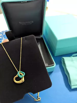 Tiffany & Co 18K Yellow Gold/Turquoise Elsa Peretti Open Heart 16  Necklace • $1750