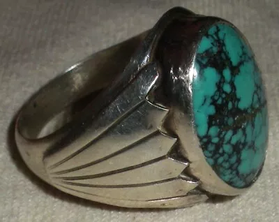 VINTAGE NAVAJO TURQUOISE STERLING SILVER RING GREAT STAMPWORK SIZE 10.5 Vafo • $74.99