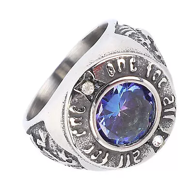 Vintage Stone Signet Ring Hypoallergenic Titanium Band Ring Blue Size 7 NEW • $10.02