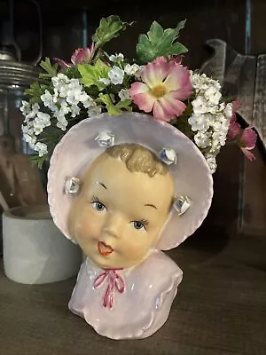 UCAGO~Vintage Lavender BABY GIRL Ceramic Head Vase JAPAN • $22.50