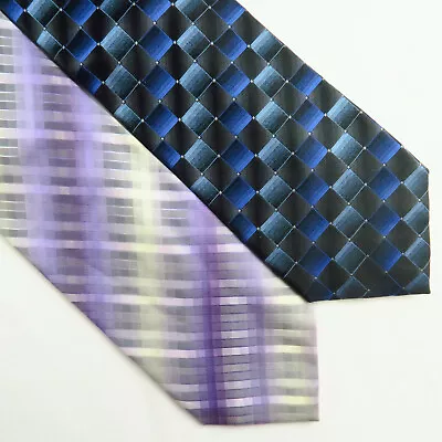 Lot Of 2 Van Heusen Abstract Geometric Ties 100% Silk Blue Purple  • $18.75