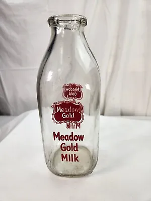 Meadow Gold Milk Bottle One Quart Duraglas 1949 Streator Illinois • $14.99