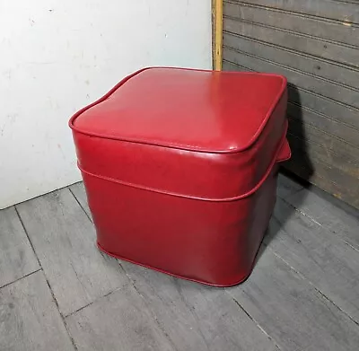 Vintage Mid Century Modern Retro Red Vinyl Footstool Hassock Ottoman Stool R32 • $153