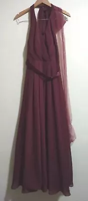 Vera Wang White Label Long Burgundy Dress Sz 4 Lined Sleeveless Backless Formal  • $30