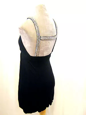 Miss Selfridge Black Backless Silver Sparkle Beaded Plunge Drape Dress / 10 • £25