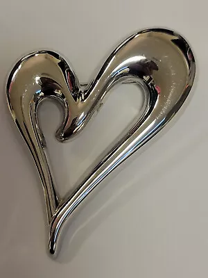 Signed Monet Silver Tone Modernist Abstract Heart Shaped Brooch Pin Wow • $9.78