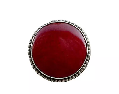 Vintage Ring By BF/ Red Coral Round Cabochon Sterling Silver/925/Signed • $182.50