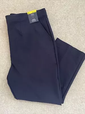 MARKS & SPENCER WOMENS NAVY BLUE SLIM CROPPED HIGH WAISTED TROUSERS Size 16 Bnwt • £17.99