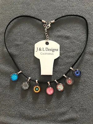Art Necklace Glass Bead Black Leather Suede Many Color/Designs Retro Boho NWT • $12