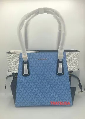 Michael Kors Voyager East West Logo Signature Tote Bag French Blue Multi $298NWT • $188