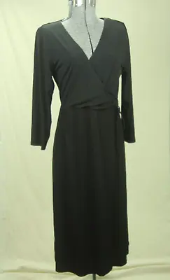 B-Slim NY Collection Black Faux Wrap Dress Small Stretch MIdi Slimming • $19.99