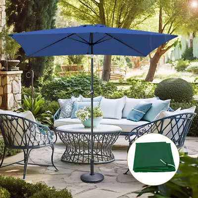 2x3m Rectangular Blue Garden Parasol Sun Shade Umbrella Crank Tilt W/ Base Cover • £83.99