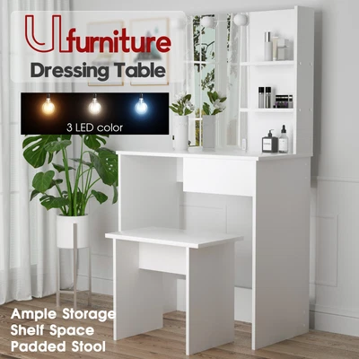 $137.90 • Buy Makeup Mirror Dressing Table Jewellery Cabinet Organizer Storage LED Bulbs White