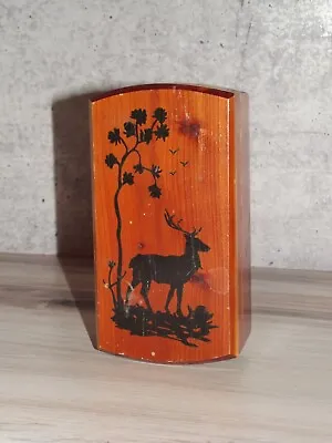 VTG Hinged Wooden Jewelry Trinket Box Cedar With Elk Silhouette Design • $9.74