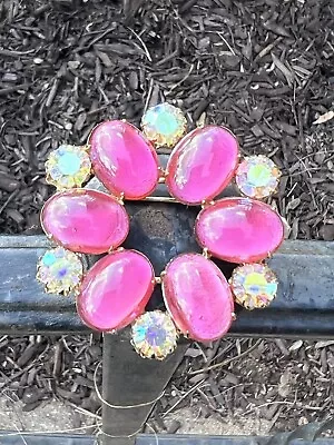 Vendome Vintage Pink Jelly Belly And AB Stones Brooch • $60.60