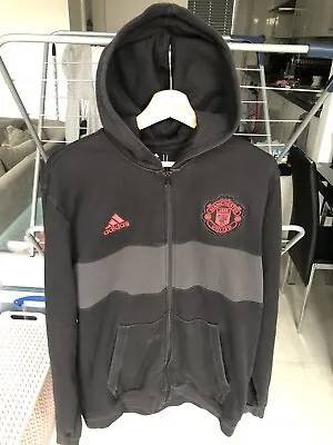 Mens Adidas Manchester United Football Full Zip Black & Grey Hoodie Size Large • £11.99
