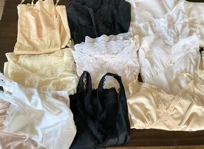 $31 • Buy LOT Vtg/now FULL SLIP LOT DRESS LINGERIE DIFFERENT BRAND COLOR SIZES NYLON SATIN