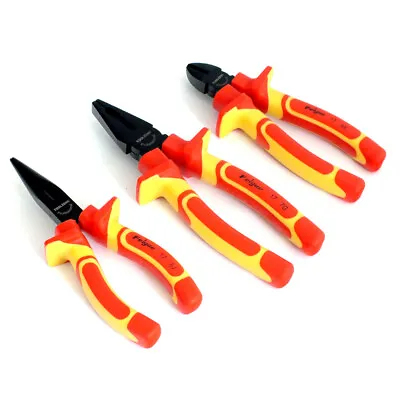 3Pc Professional Electricians Vde Pliers Set Fully Insulated Grip Wire Cutters • £19.99